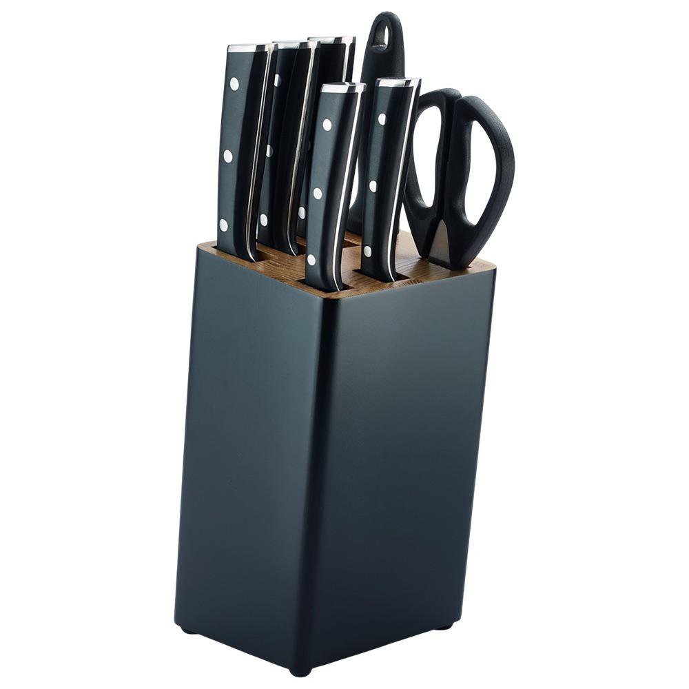 Set de 5 Cuchillos con Base de Madera de Caucho, Acero Inoxidable con Revestimiento Antiad…