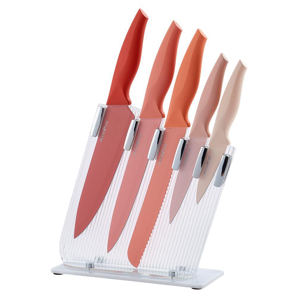 Set de 5 Cuchillos con Base de Acrílico y Revestimiento Antiadherente Multicolor Set de 6…