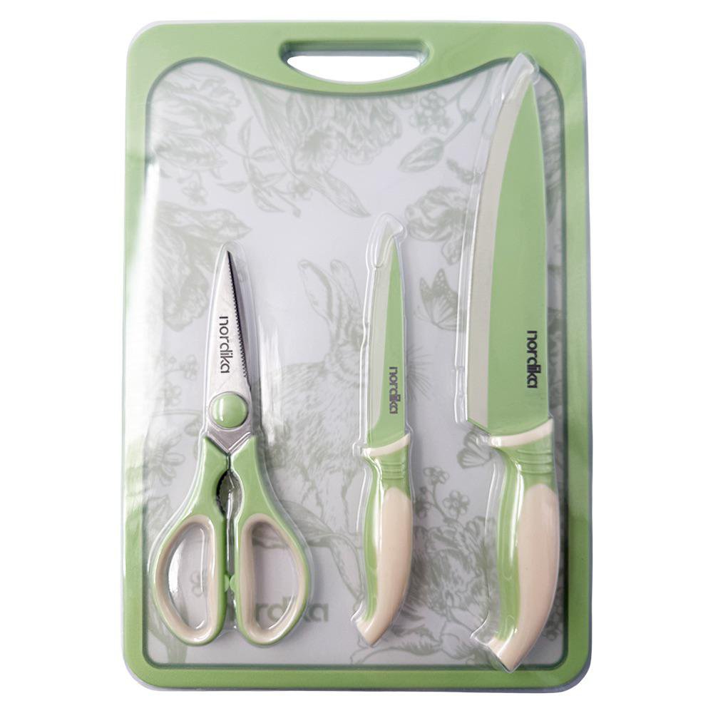 Set de 2 Cuchillos con Tijera y Tabla para Cortar Color Verde Set de 4 Cuchillos con Tabla…