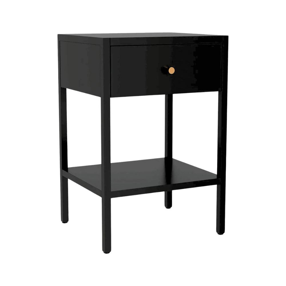 Mesa de Noche Pilly con Cajón 40 x 35 x 60 cm Color Negro Mesa de Noche Pilly Negra con Ca…