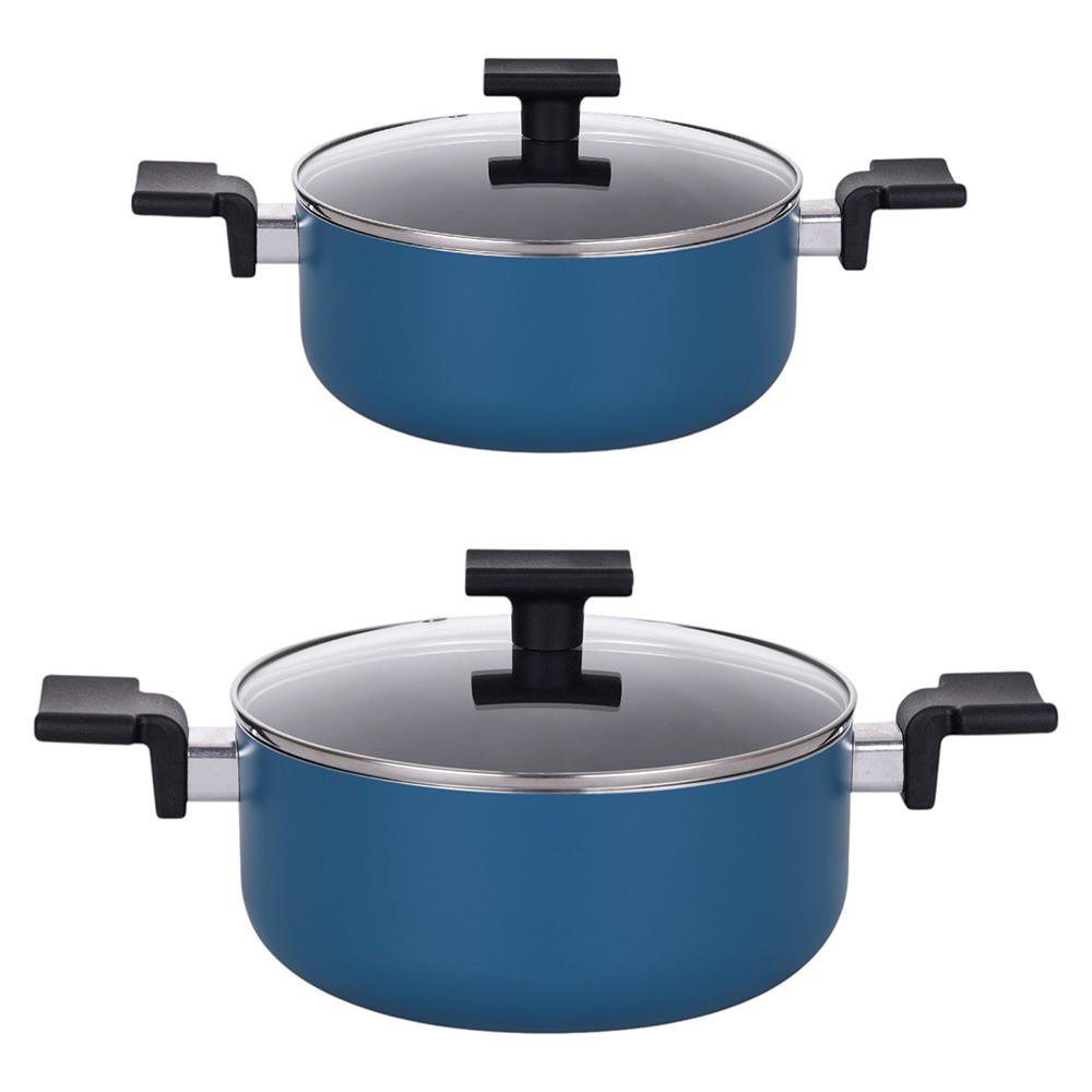 Set de 2 Ollas de Aluminio con Tapadera Color Azul