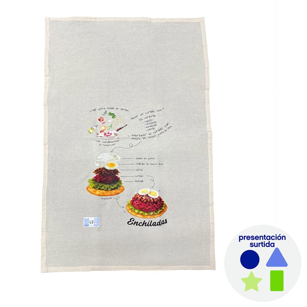 Toalla de Cocina con Recetas Guatemaltecas Diseños Surtidos