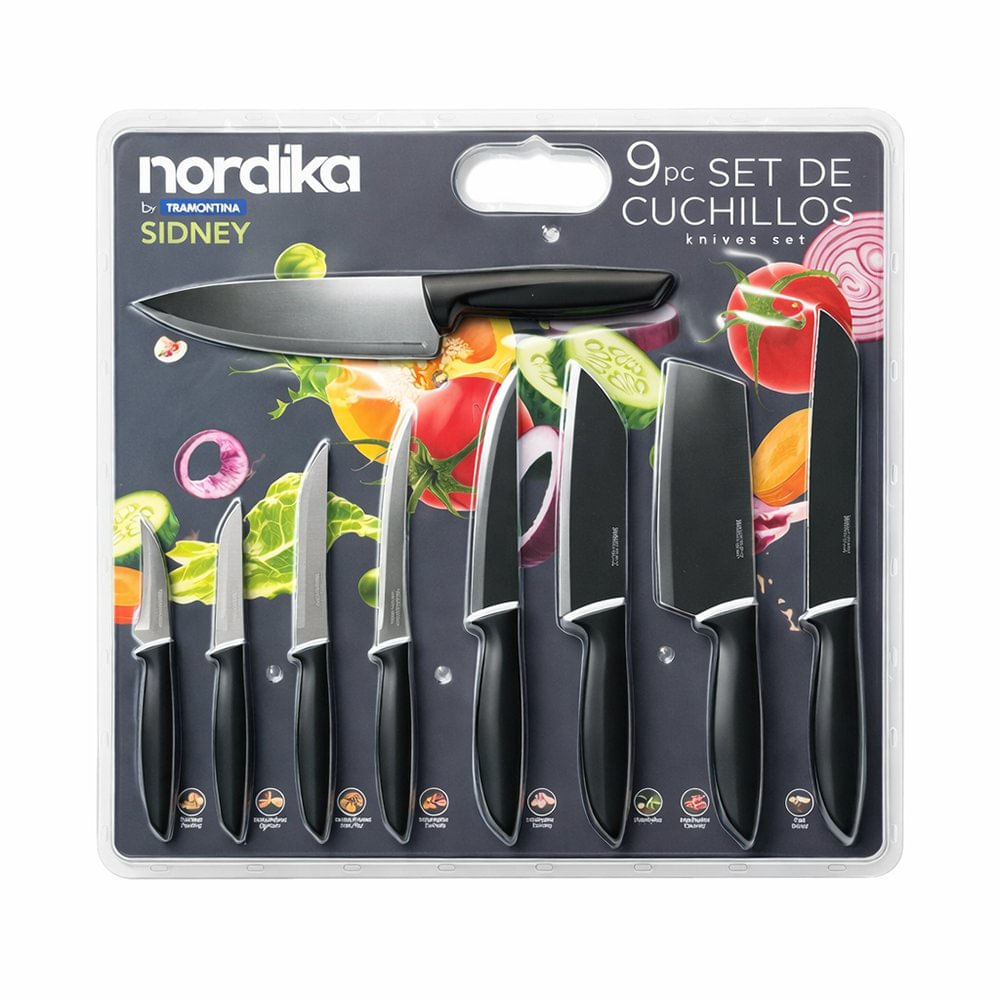 Set de 9 Cuchillos de Cocina Sidney Color Negro