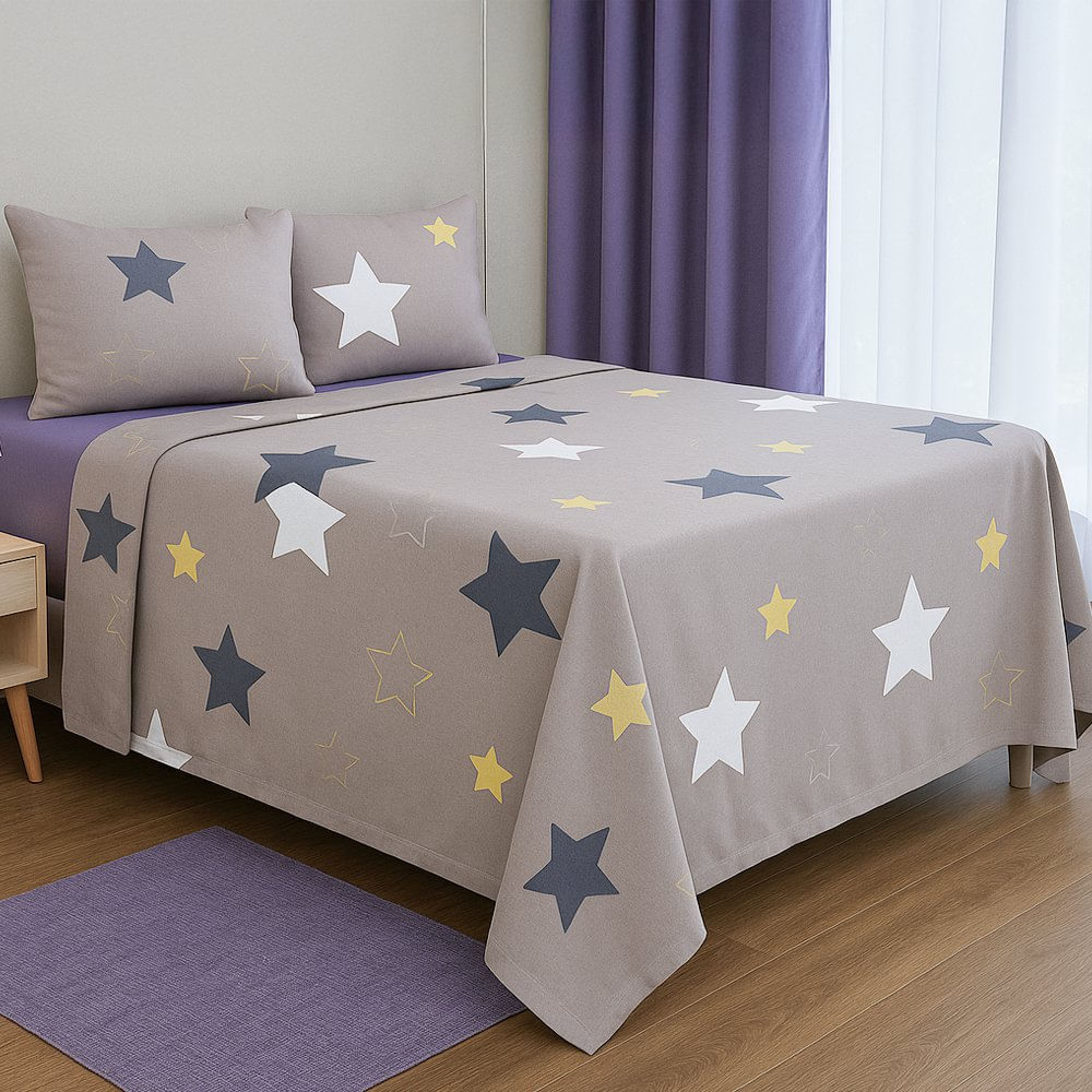Set de Sábanas 4 Piezas Tamaño Full/Queen Diseño Estrellas