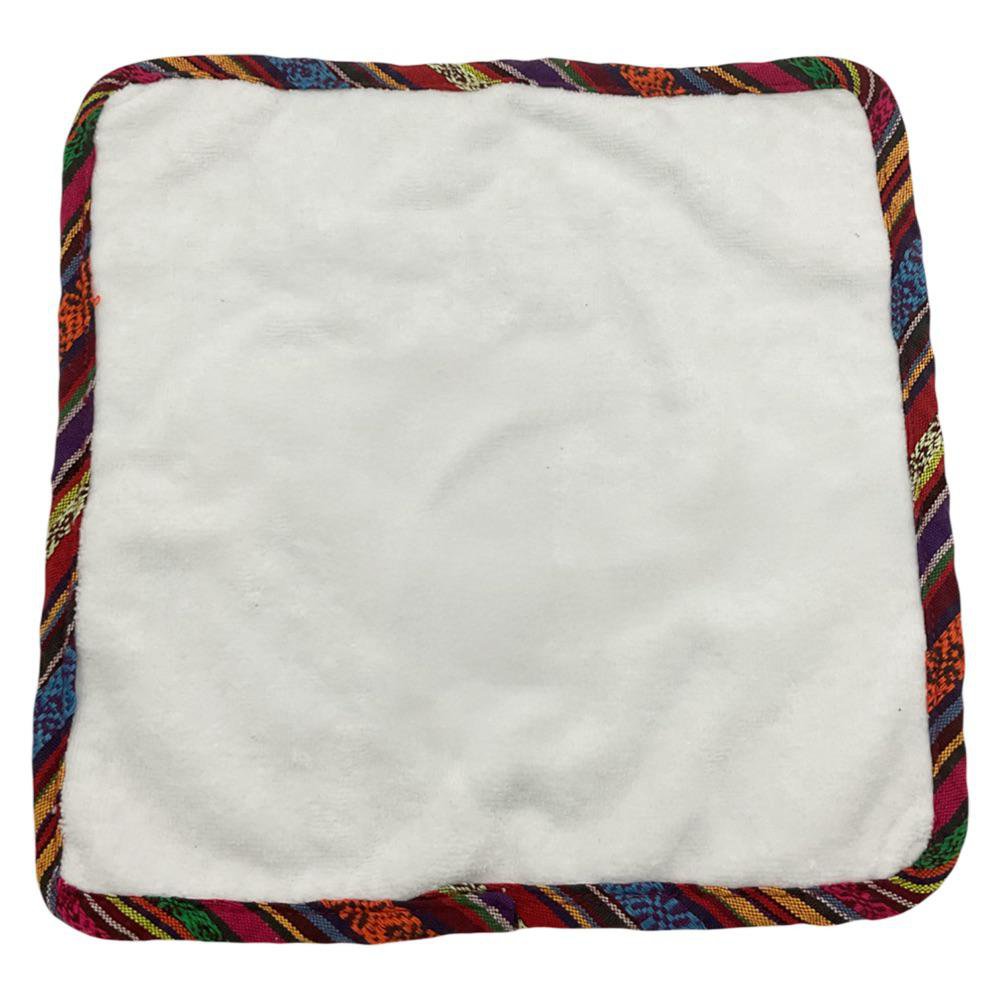 Toalla Facial Blanca con Bies de Tela Típica Multicolor