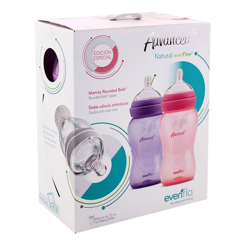 Biberón Advanced Cuello Ancho Anticólicos Dúo 9 Oz - Evenflo Varios Colores Rosa
