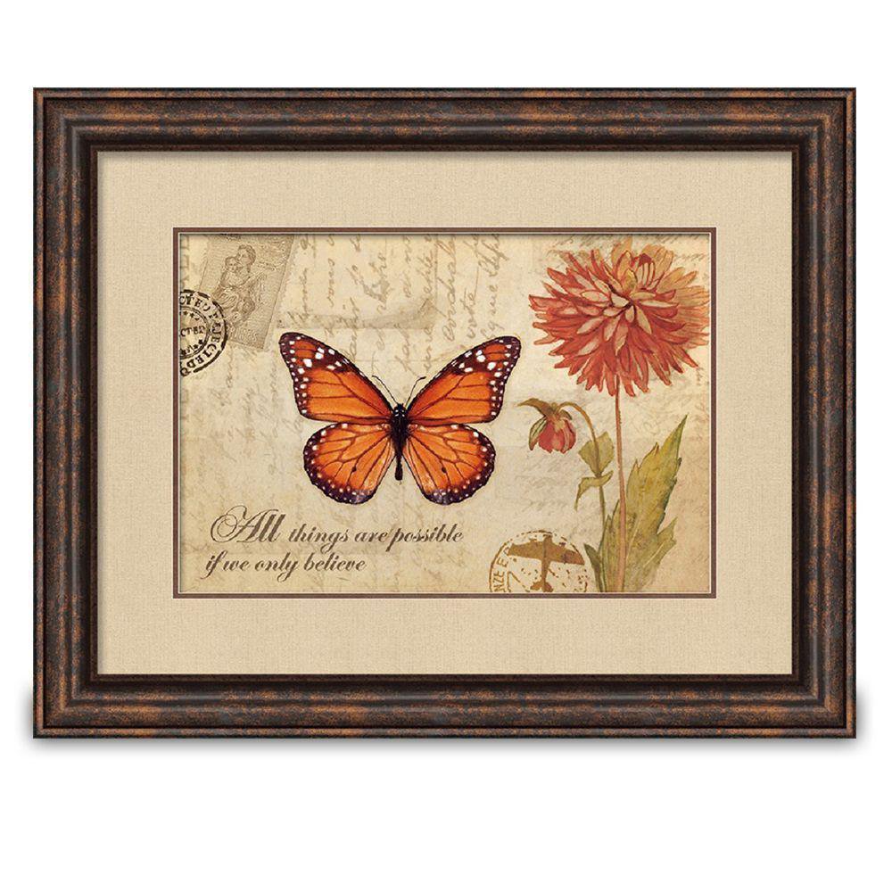 Cuadro Decorativo de 38 x 50 Cm Diseño Mariposa y Flores Multicolor