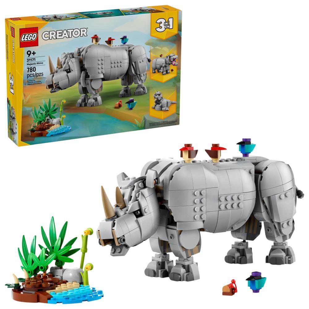 LEGO Creator 3 en 1 Fauna Salvaje: Poderoso Rinoceronte con Pájaros #31171 de 780 Piezas