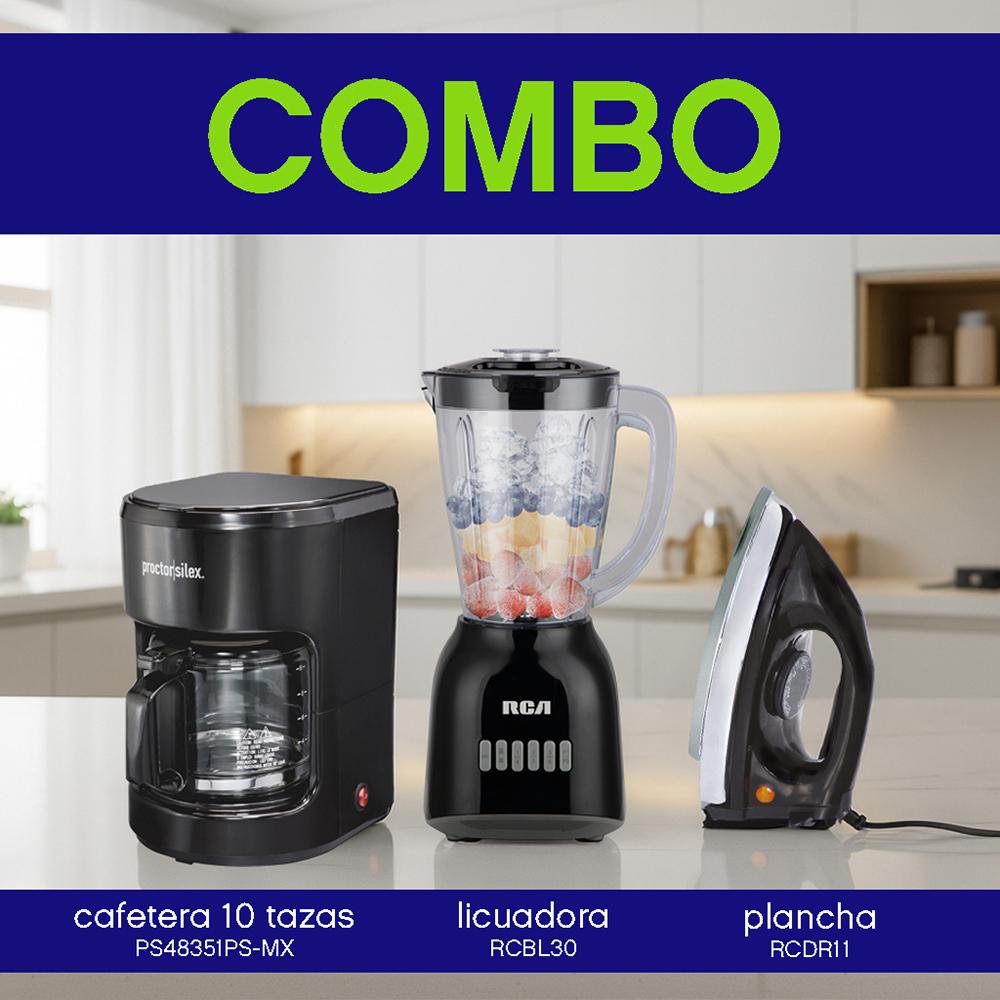 Combo de Cafetera + Licuadora + Plancha RCA Color Negro