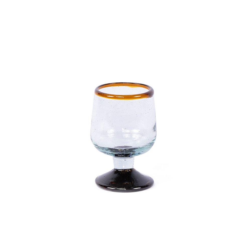 Copa Miniatura de Vidrio con Base y Borde Ámbar
