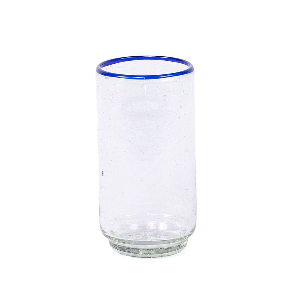 Vaso Apilable Grande de Vidrio con Borde Azul