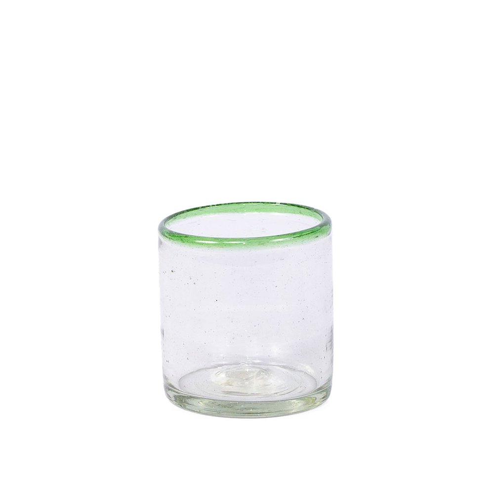 Vaso de Vidrio Artesanal con Borde Verde