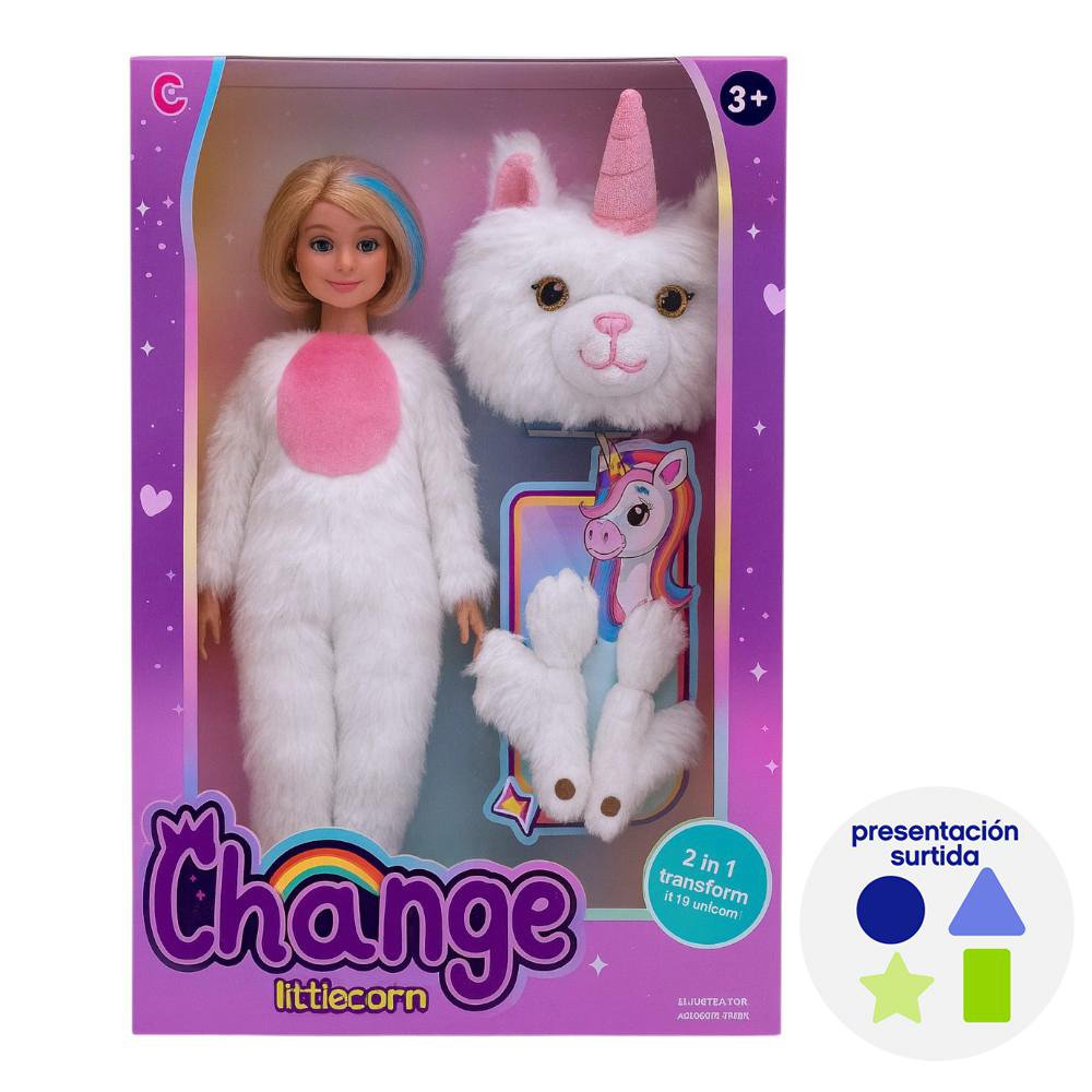 Muñeca Change Littlecorn de 12 Plg con Disfraz de Unicornio 2 en 1 3+ Años Diseños Surtido…