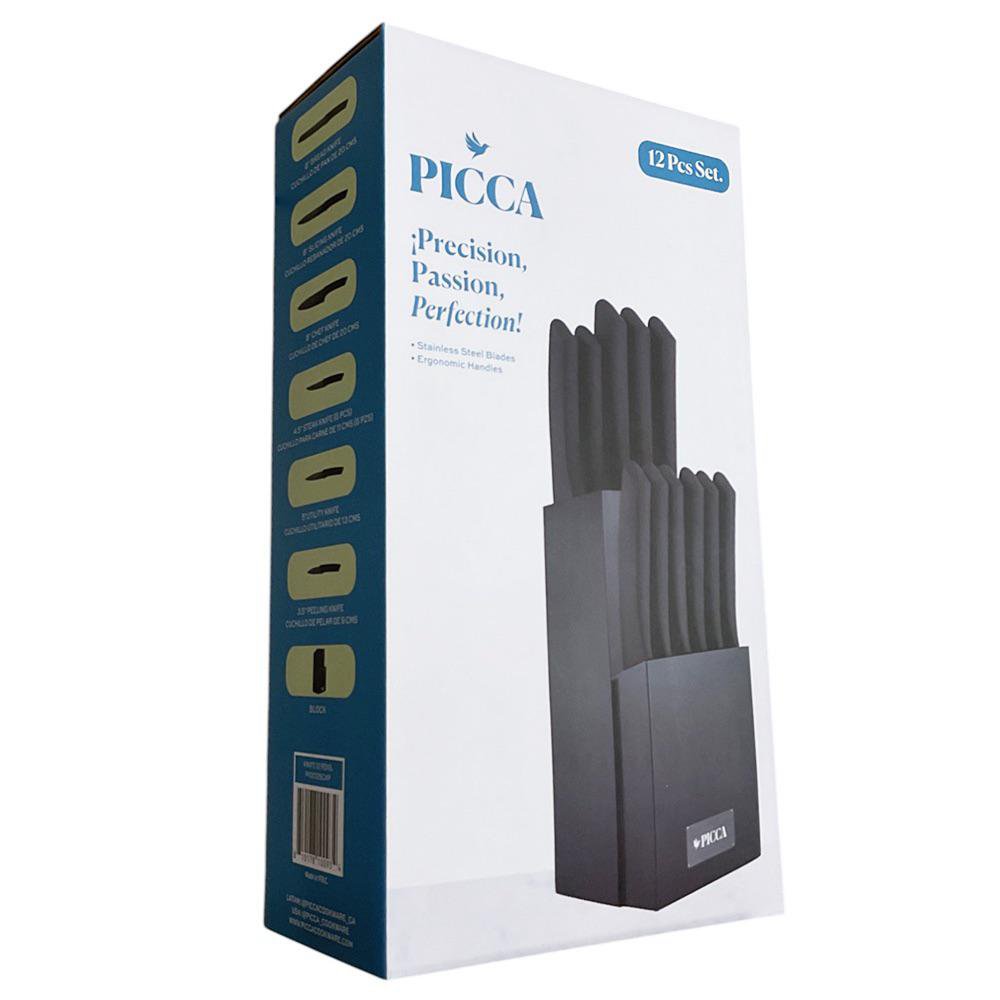 Set de Cuchillos de Acero Inoxidable 12 Piezas con Base de Madera