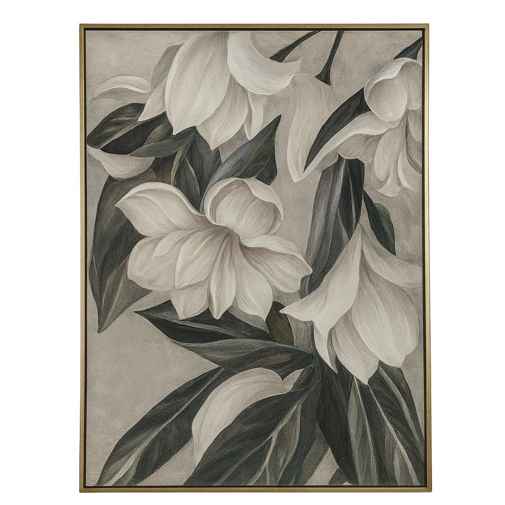 Cuadro Decorativo en Canva de 4.3 x 62.6 cm Diseño Floral Magnolia Color Blanco