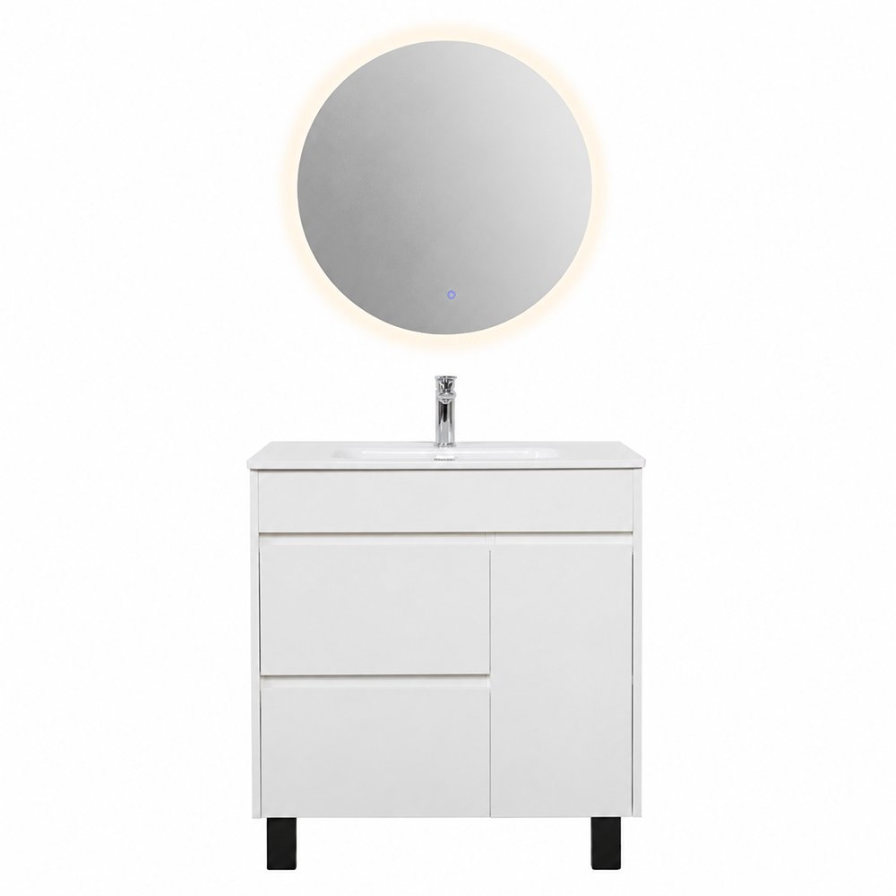 Vanity de Piso de MDF con Lavamanos de Cerámica Integrado Color Blanco 80x72 Cm
