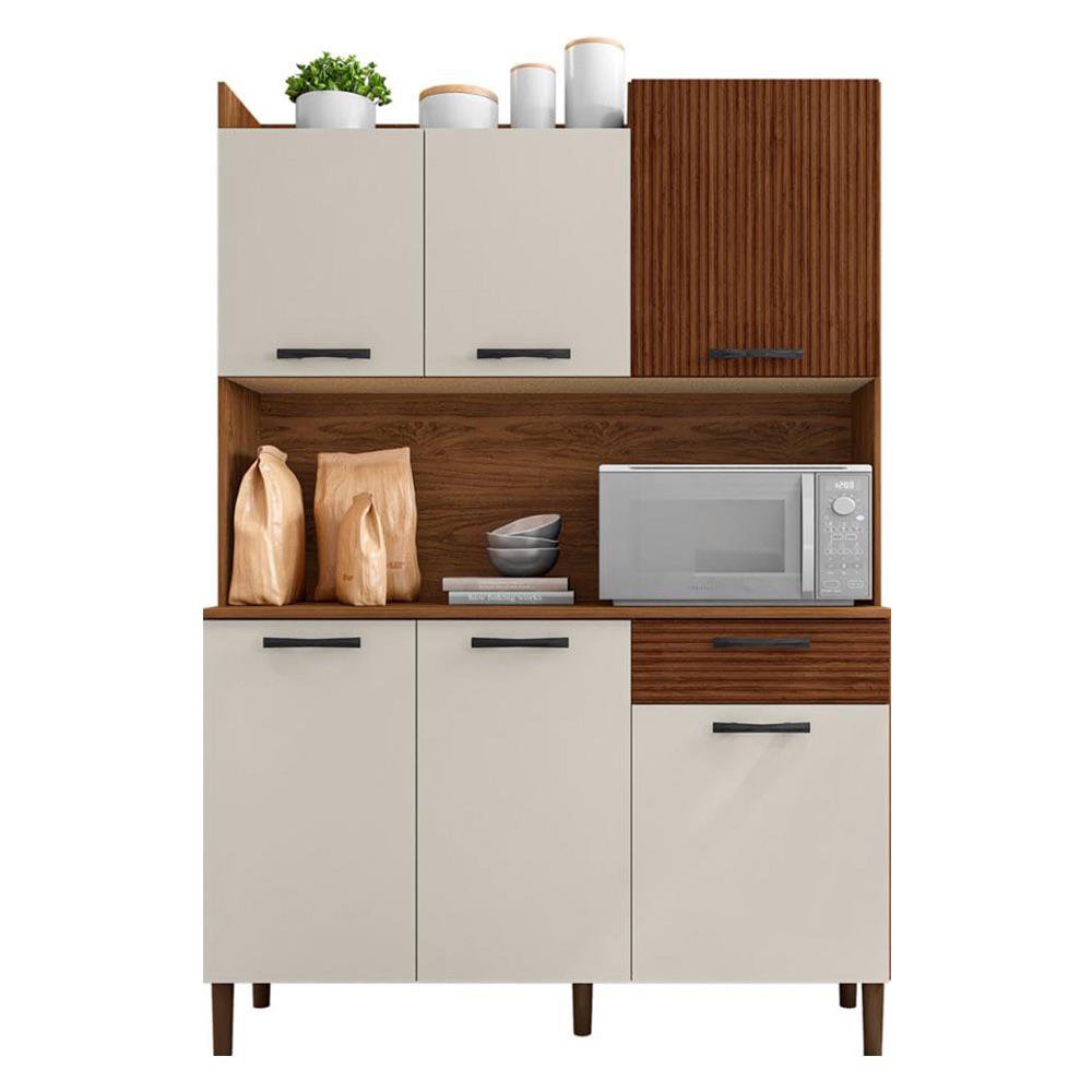 Kit de Mueble Cocina Genova con 6 Puertas y 1 Gaveta Color Blanco y Nogal