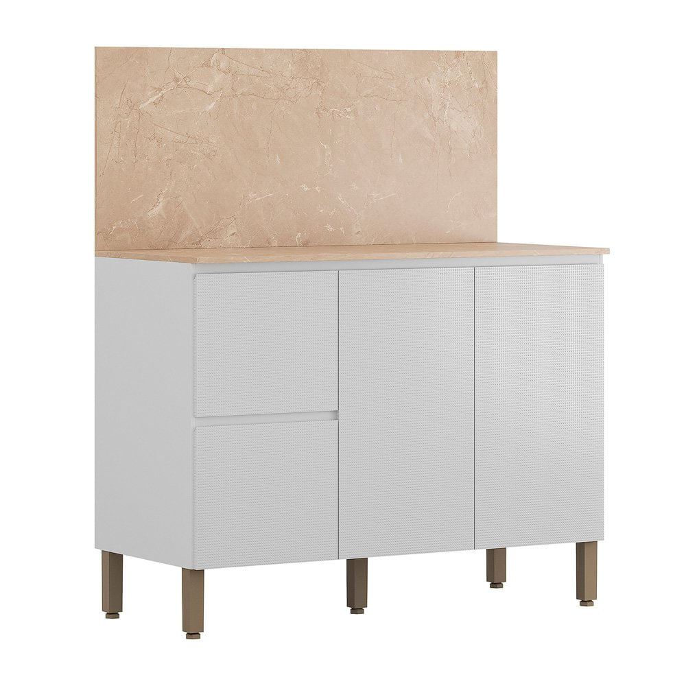 Gabinete Base Art con 3 Puertas 120 cm Color Blanco y Beige