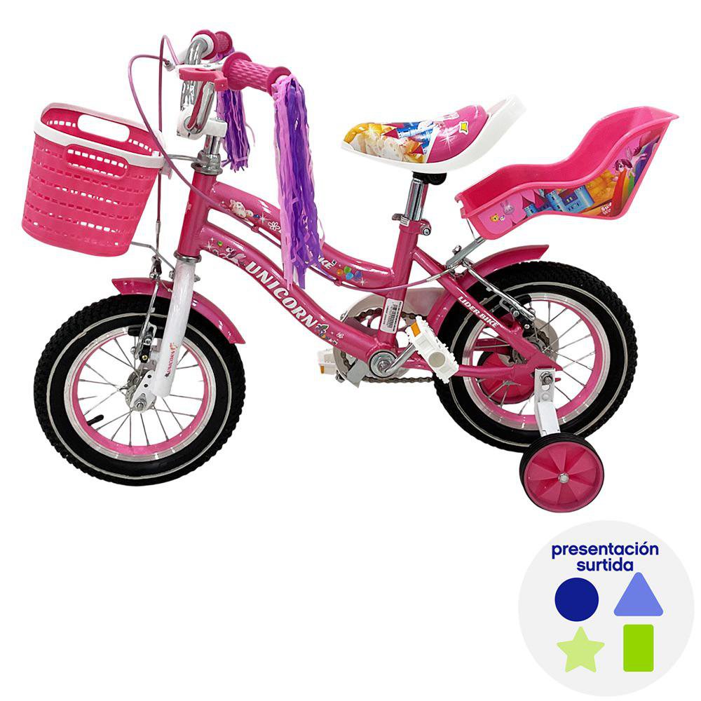 Bicicleta Rin 16 Unicornio con Canasta y Porta Muñeca para Niña - Colores Surtidos Bicicle…