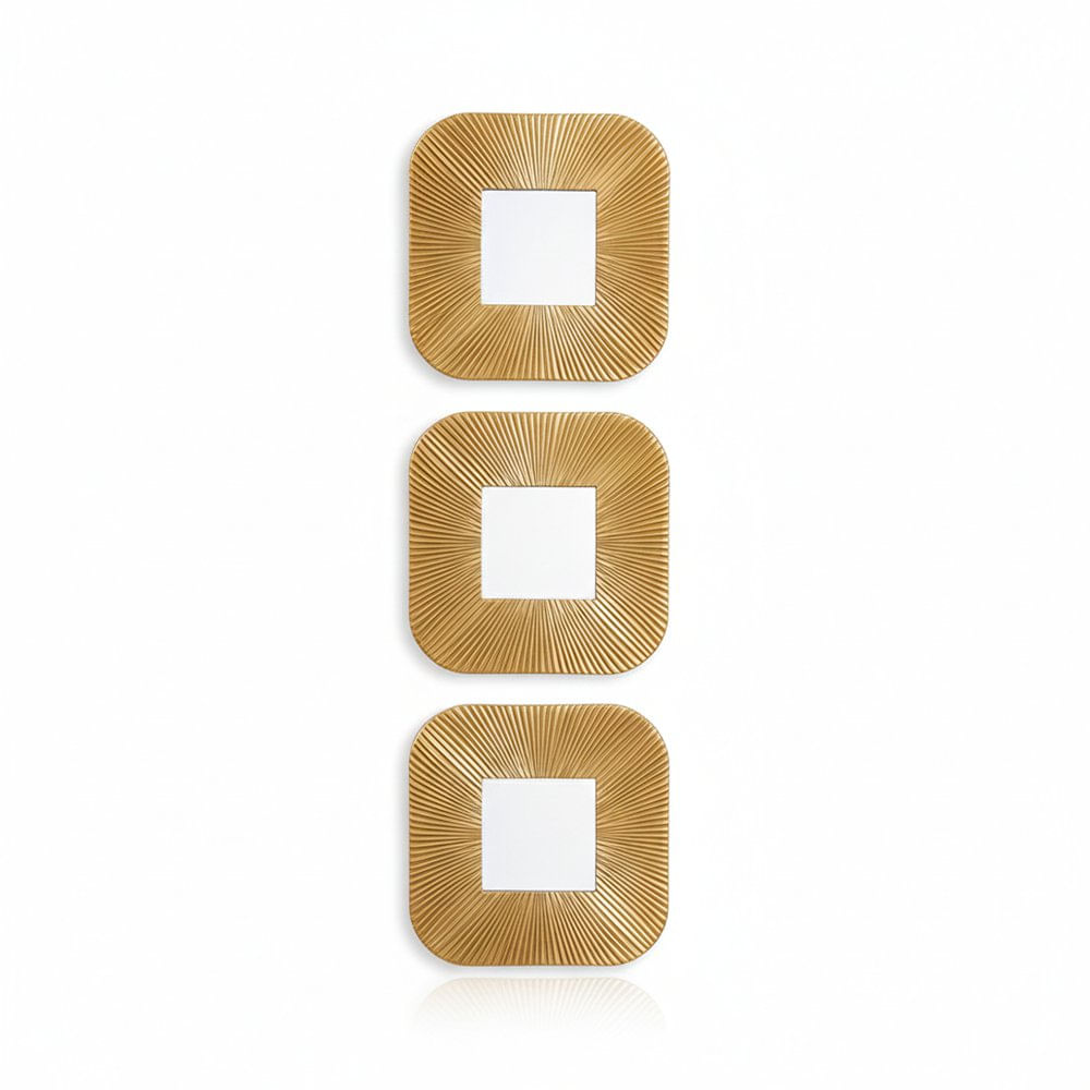 Set de 3 Espejos 24.5 x 24.5 cm Color Dorado Diseño Cuadrado
