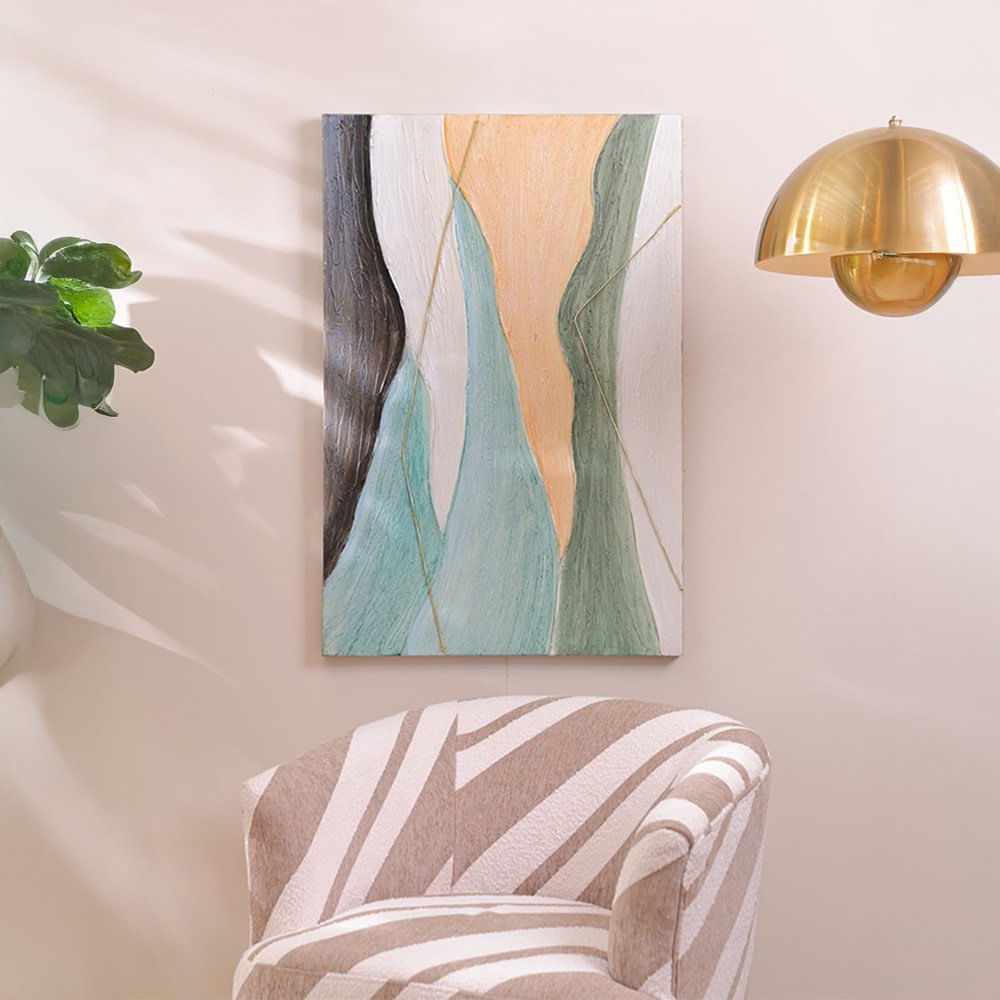 Cuadro Decorativo en Canvas 60 x 3 x 90 cm Diseño Abstracto Aqua y Dorado