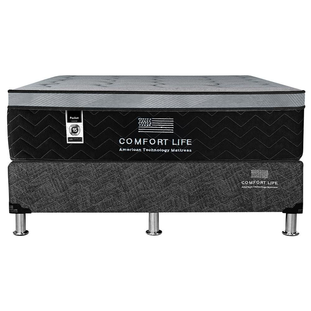 Set de Cama Colchón + Base Tamaño Queen Resortes Pocket Comfort Life