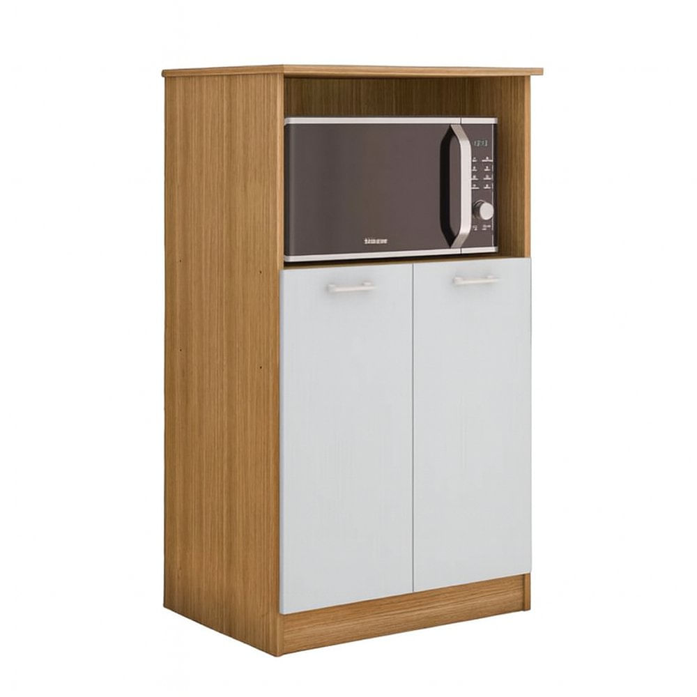 Mueble Auxiliar Orion 110 x 61 x 45 Cm con 2 Puertas Color Blanco y Natural Mueble Auxiliar para Microondas Orion 110 x 61 x 45 Cm con 2 Puertas Color Blanco y Natural