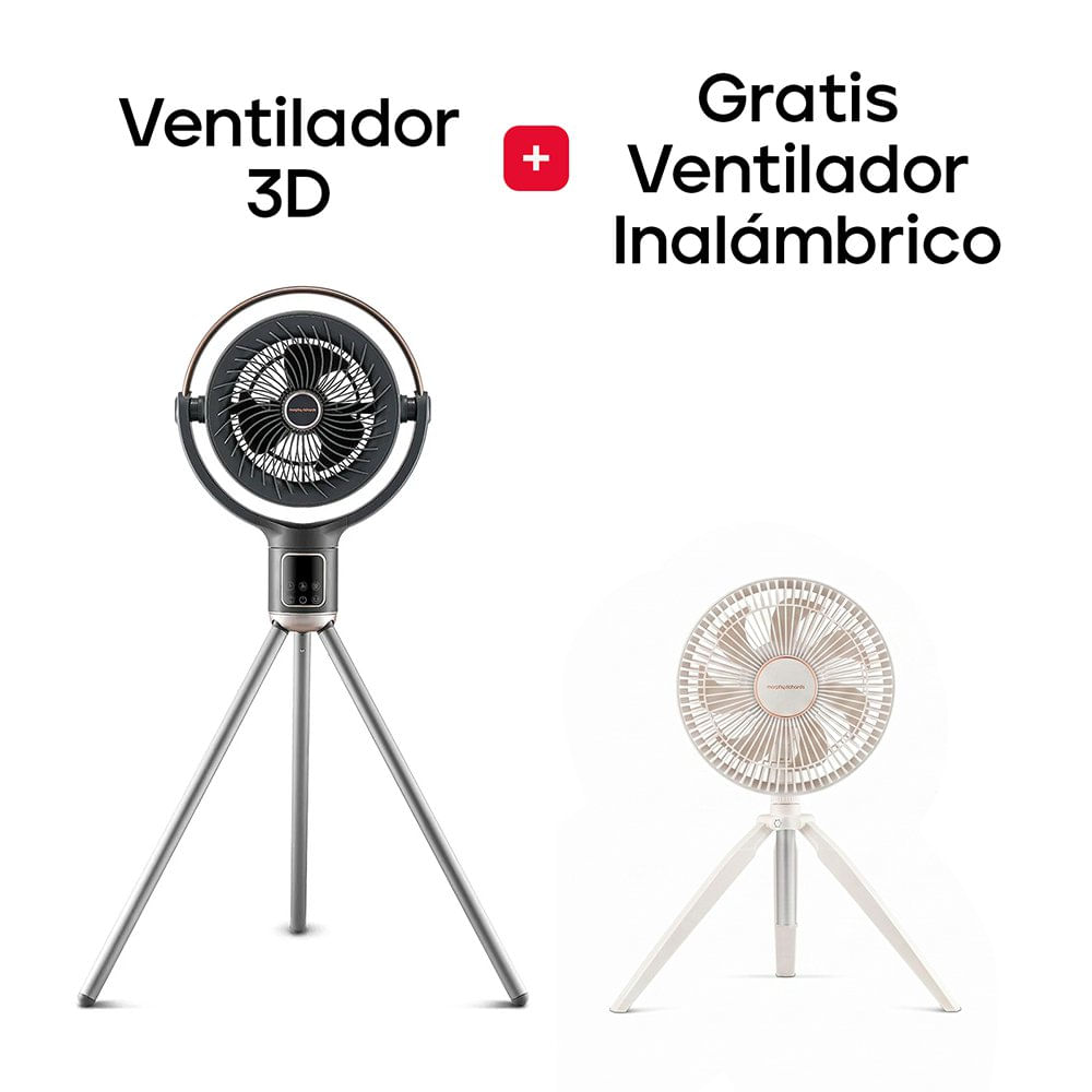 Combo de Ventilador 3D con Cabezal Giratorio + Ventilador Inalámbrico Recargable