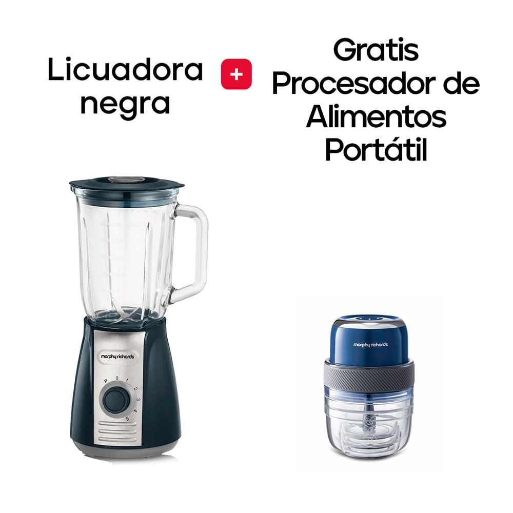 Combo de Licuadora de 5 Velocidades con Jarra de Vidrio + Procesador de Alimentos Portátil