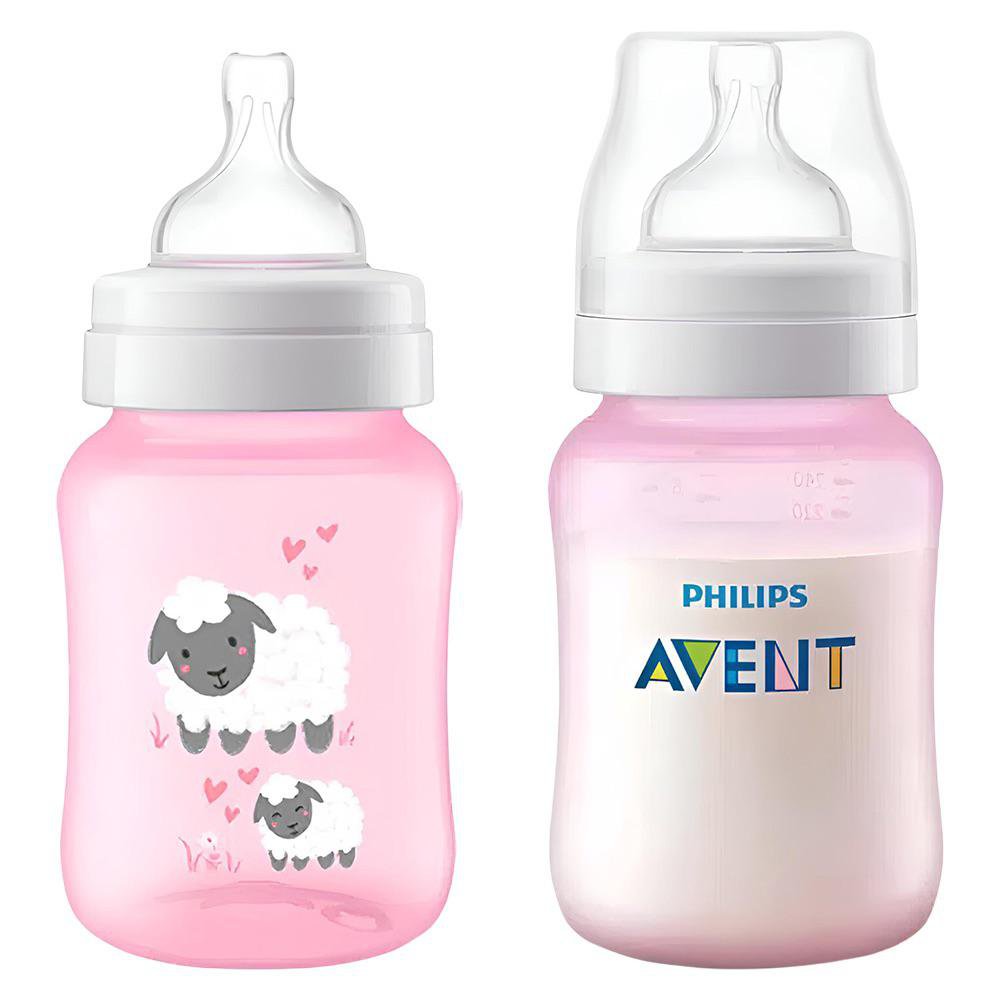 Set de Pachas Philips Anticólicos Diseño de Ovejitas de 9 Oz de 2 Piezas Color Rosado Duo…