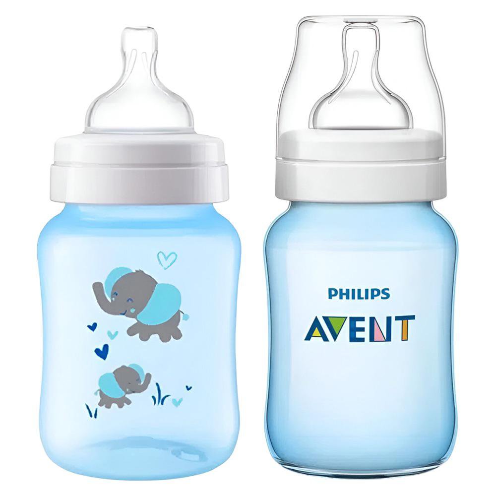 Set de Pachas Philips Anticólicos Diseño de Elefantes de 9 Oz de 2 Piezas Color Azul Duo d…