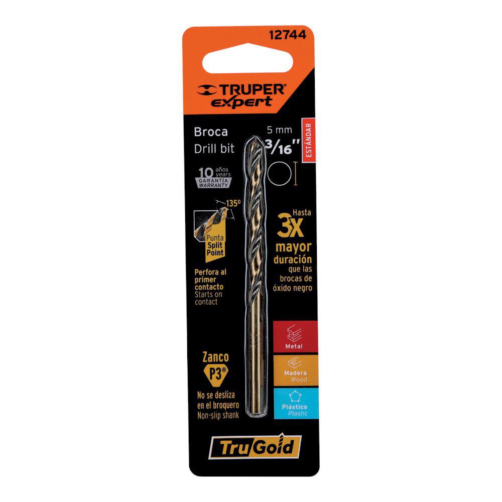 Broca para Metal y Madera HSS Trugold de 3/16 x 4 plg