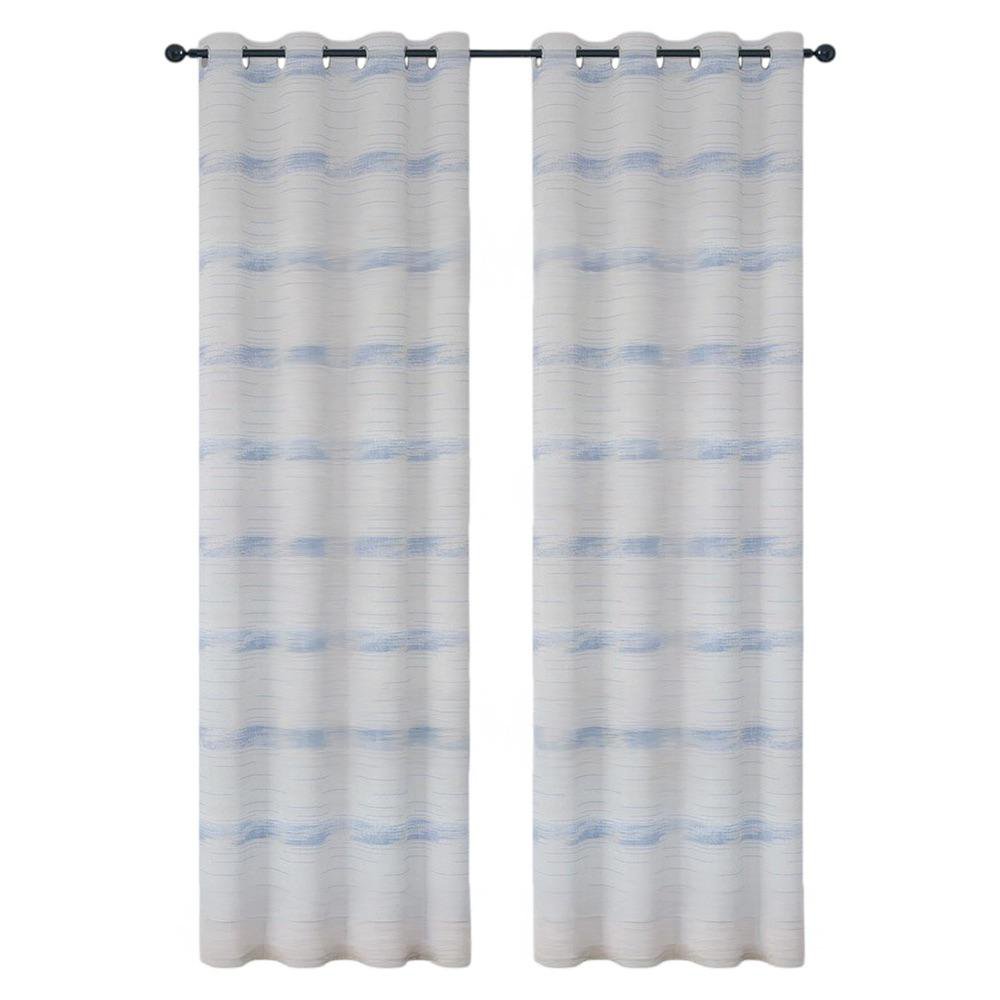Cortina 140 x 240 cm Voile Color Blanco y Azul Diseño Líneas Horizontales