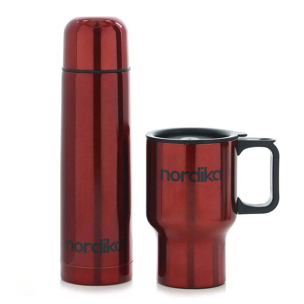 Set de Termo de 500 ml y Taza de 450 ml de Acero Inoxidable Color Rojo