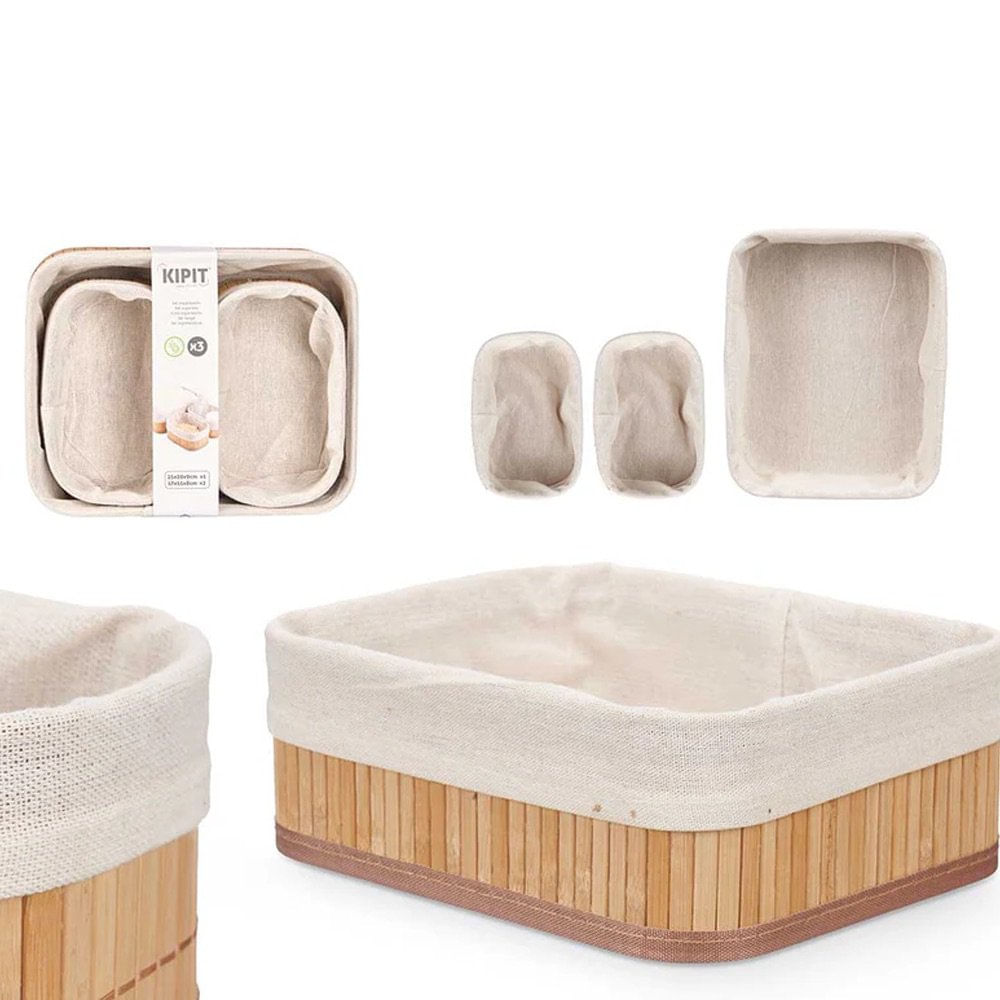 Canastas Organizadoras Cuadradas de Bambú 3 Pzas Set de 3 Canastas Organizadoras de Bambú Color Natural