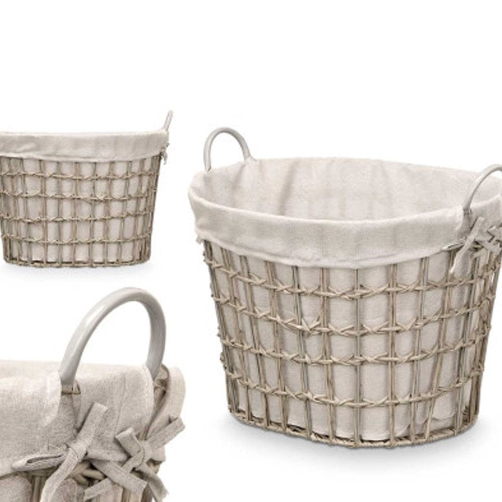 Canasta Ovalada con Agarradores Color Gris Canasta Ovalada con Agarradores Grises Decorati…