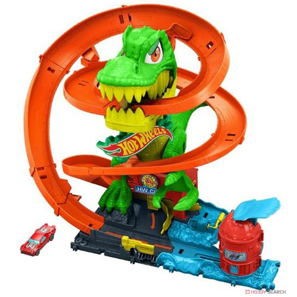Pista City T-Rex Batalla de Fuego de 36 Cm Hot Wheels Pista de Ciudad City T-Rex Blaze Battle Batalla en Llamas con Dinosaurio T-Rex y Lanzador