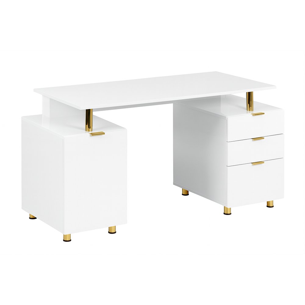 Escritorio Elegance con Cajones Color Blanco con Detalles Dorados