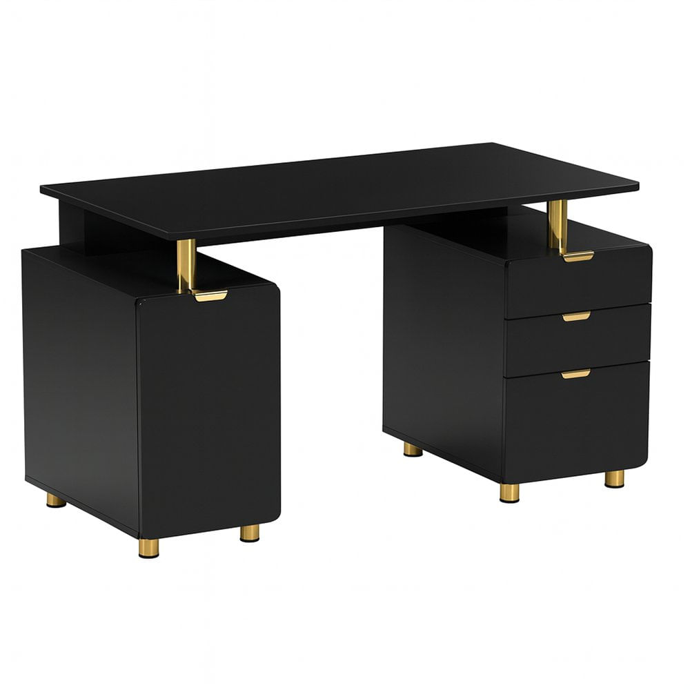 Escritorio con Gavetas Elegance Color Negro y Dorado