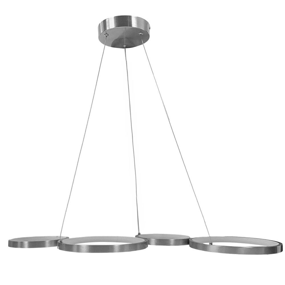 Lámpara Colgante LED de 4 Aros Níquel Satinado con Altura Ajustable de 126 cm para Interio…