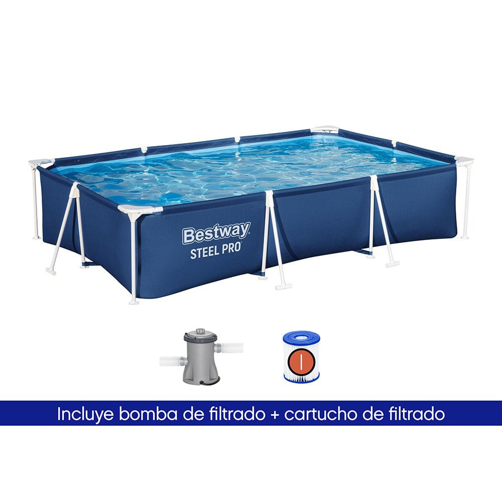 Piscina Estructural Steel Pro Rectangular con Bomba y Filtro 3 x 2.01 x 0.6 Metros