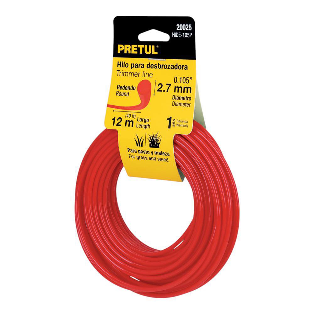 Hilo Redondo para Desbrozadora de 2.7 mm x 12 Metros Color Rojo