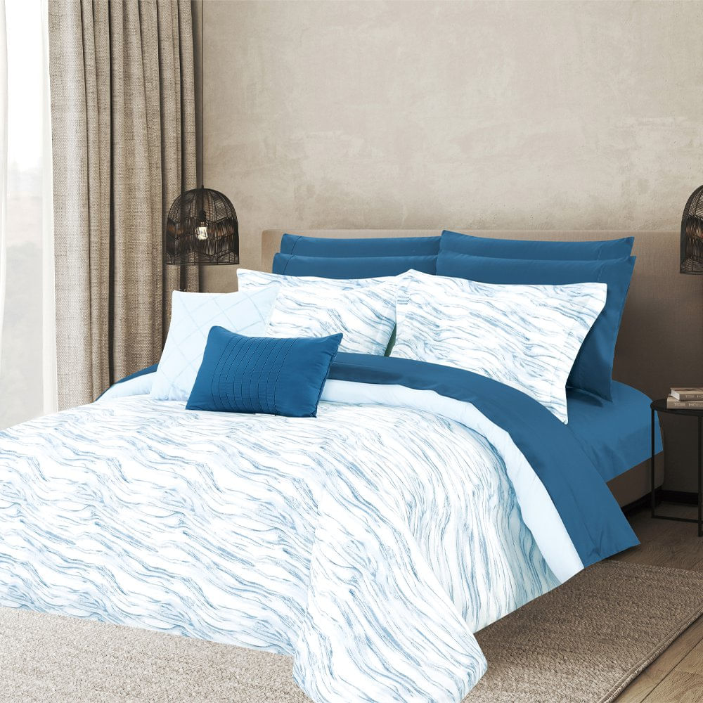 Set de Edredón Emperador Color Navy de 11Pzas - Varios Tamaños Queen