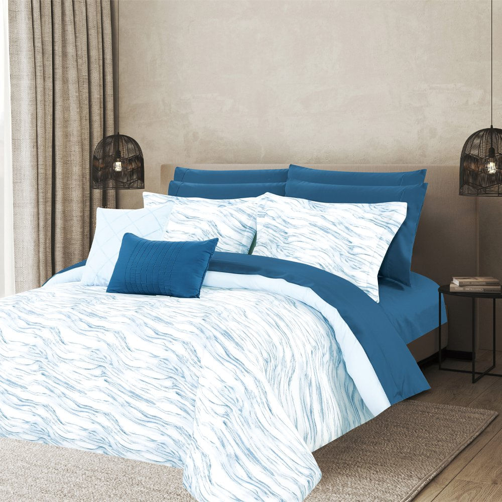 Set de Edredón Emperador Color Navy de 11Pzas - Varios Tamaños King