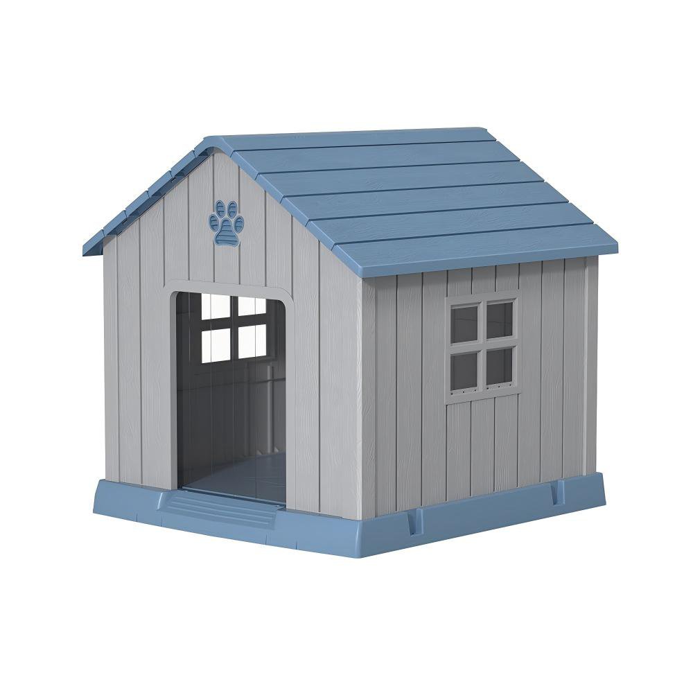 Casa para Perro Plástica e Impermeable Azul y Gris de 82x85x79 Cm