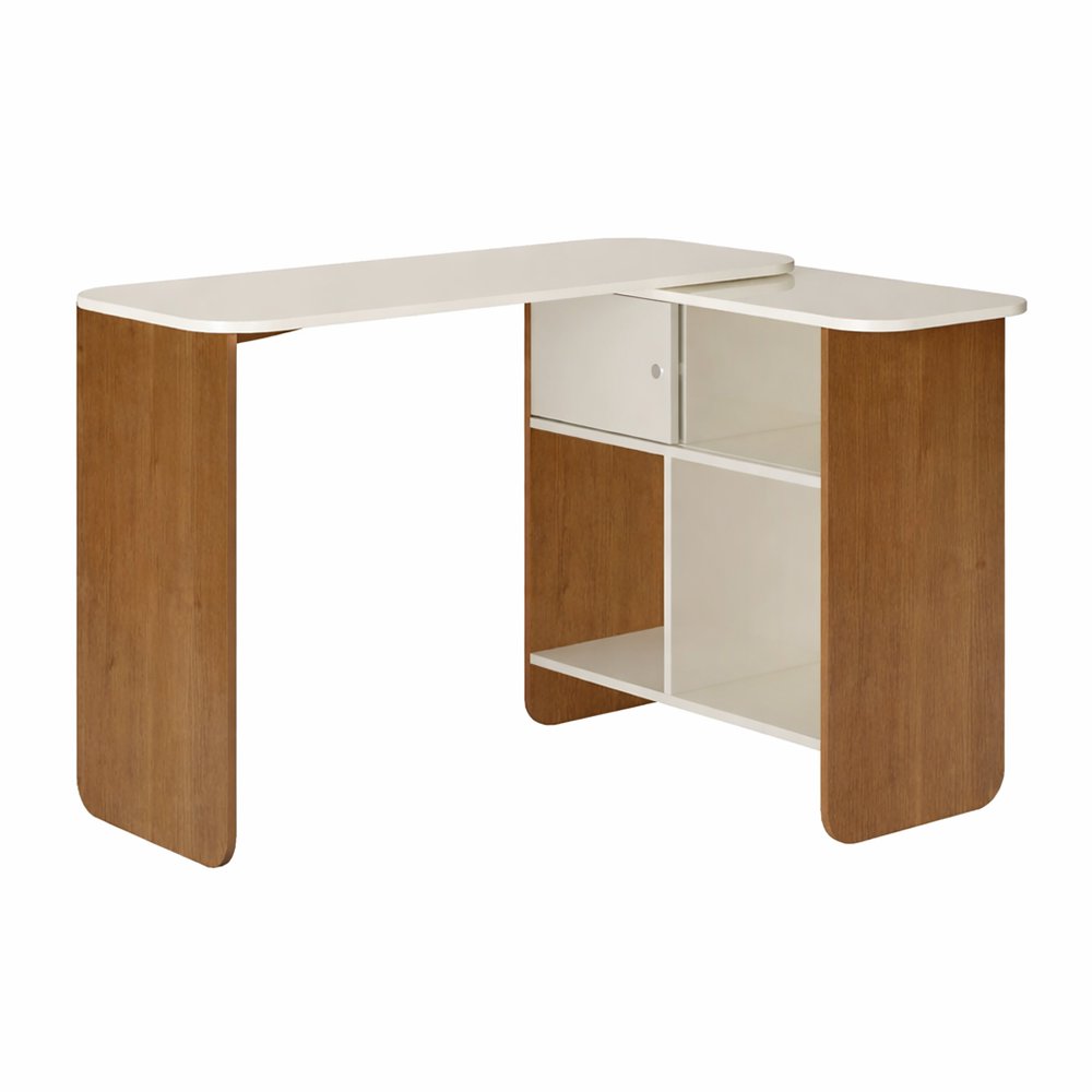 Escritorio Convertible Flex con Almacenamiento Lateral de MDF Blanco y Café 120 x 45 x 75 cm