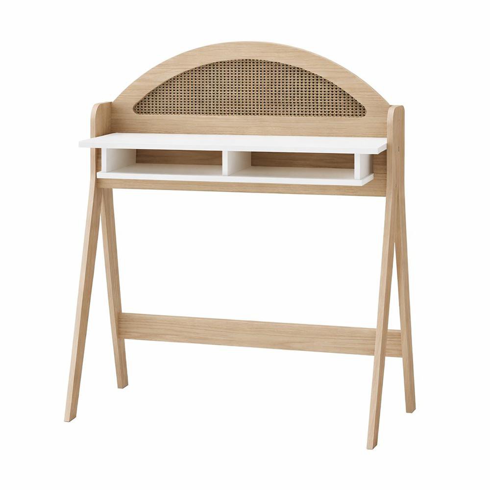 Escritorio con Repisa Superior y Arco Reversible de MDF Blanco y Beige Ceci 90 x 53 x 107…