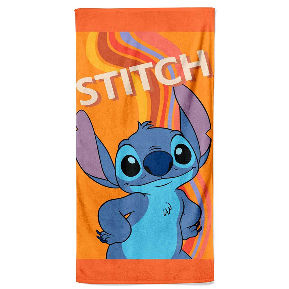 Toalla Infantil de 119 x 64 cm Diseño Stitch con Fondo Naranja