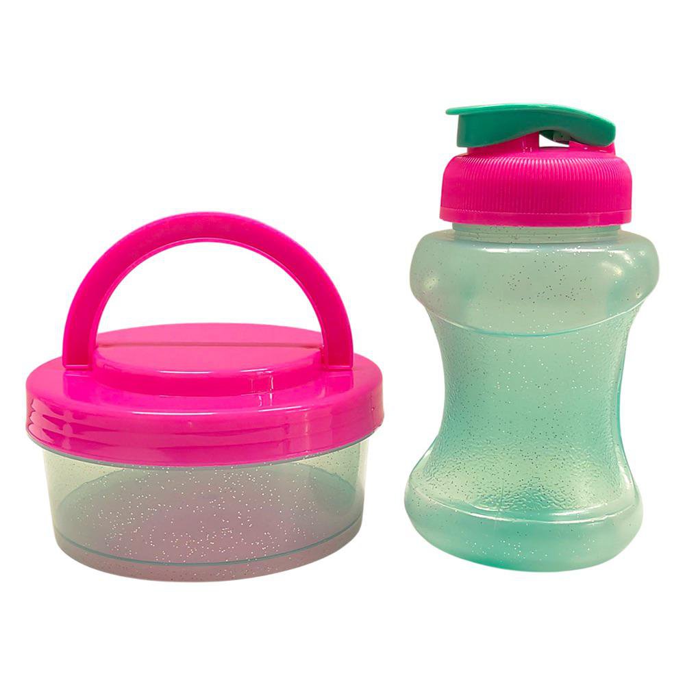 Set de Contenedor Redondo con Asa de 24 oz y Pachón Color Verde y Rosado