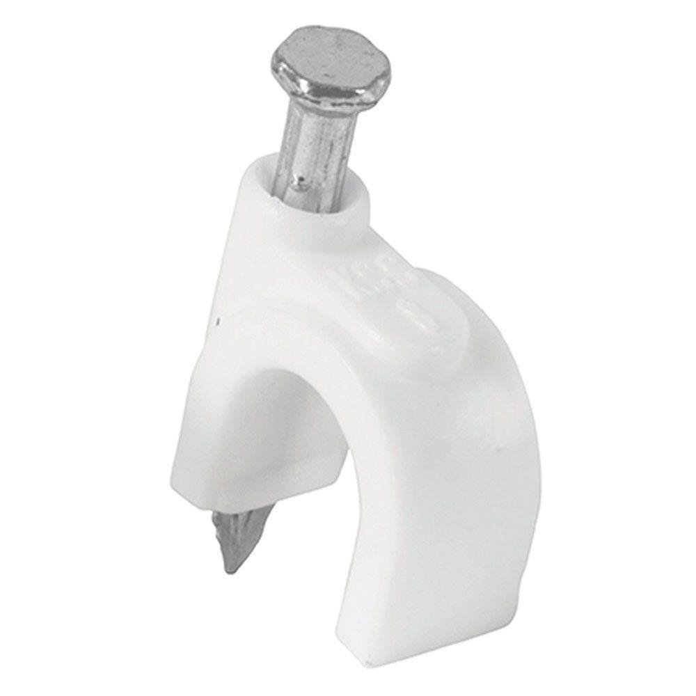 Grapa Blanca con Clavo de 6 mm para Cable Redondo, Bolsa de 500 Uds